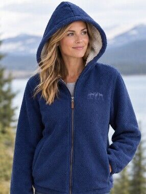 Cozy Hooded Teddy Jacket in Navy
